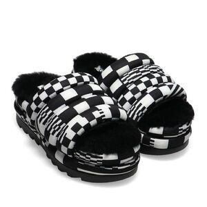 UGG Maxi Checks Slide Sandals in Black and White - Size 9